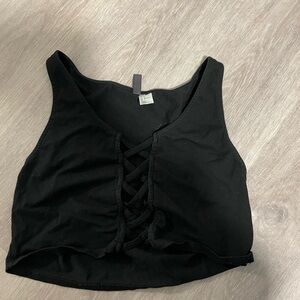 2 Black Lace-Up Crop Top